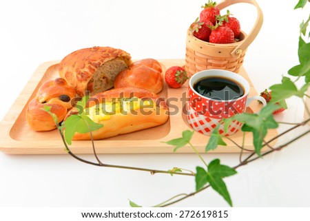 Breakfast with coffee and breads