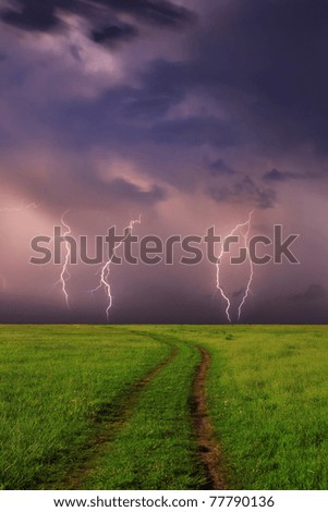 Thunderstorm at the spring field