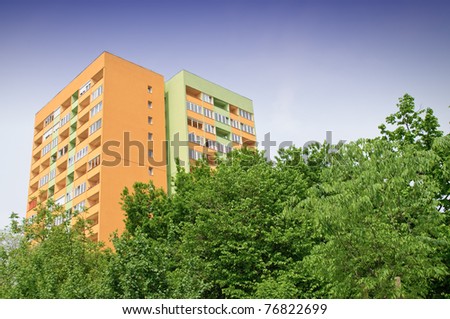 Block of flats with energy saving wall insulation