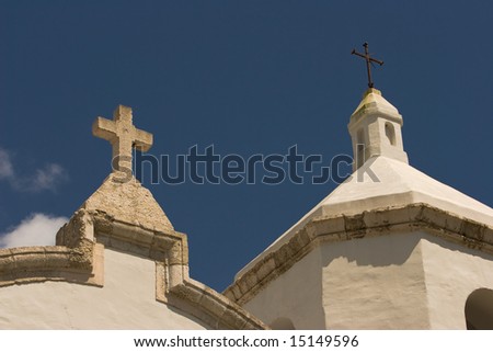 Architectural Detail of Two Crosses topping the Mission nuestra senora del espiritu santo de zuniga in goliad