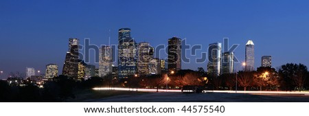 Houston Skyline at Night with Allen Parkway in the foreground
