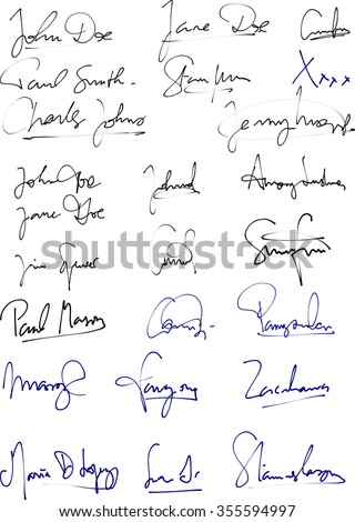 Vector Of Different Handwritten Signatures With Blue And Black Ink Pen ...