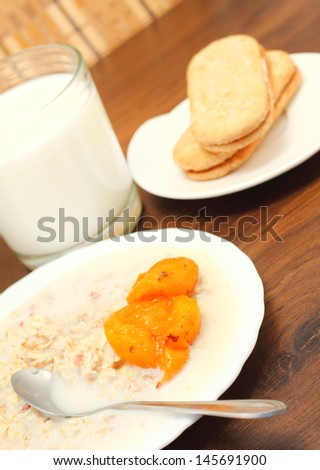 breakfast oatmeal milk biscuits jam