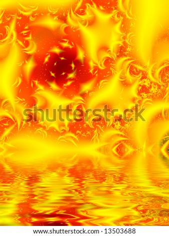 Fractal image depicting an abstract representation of the big bang reflected in water.