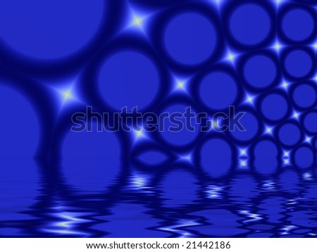 Fractal image of blue water bubbles reflected in water for a background.