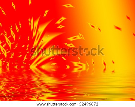 Fractal image depicting abstract fire flames and sparks over water