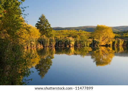 Autumn landscape, small lake, warm light (can be used how background or wallpaper)