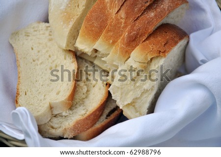 Basket filled with slices of baguette bread