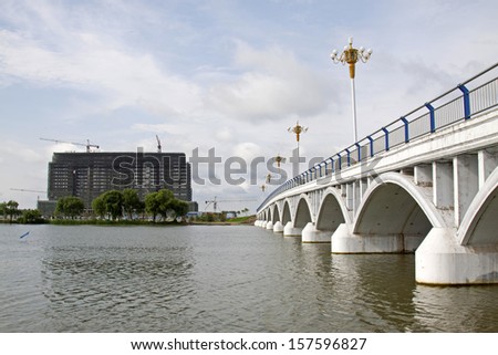 river and bridge road, full of modern flavor, in China