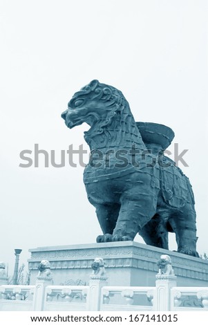CANGZHOU - APRIL 25: The iron lion in the lion city square on april 25, 2011, cangzhou, hebei province, china.
