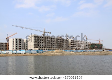 movements of the housing construction site under the sky, northern china