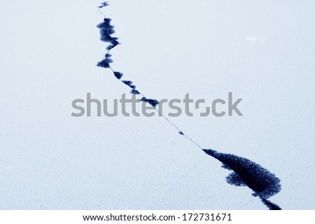 cracks in the ice surface in a lake, in winter, China