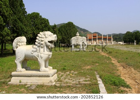 ZUNHUA MAY 18: ??Stone animal landscape architecture in the Eastern Tombs of the Qing Dynasty on may 18, 2014, Zunhua county, Hebei Province, China.