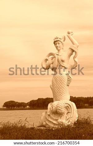 little mermaid statue in the park, in China