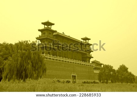 chinese ancient architecture landscape in Film shooting base, Zhuozhou City, Hebei Province, China.