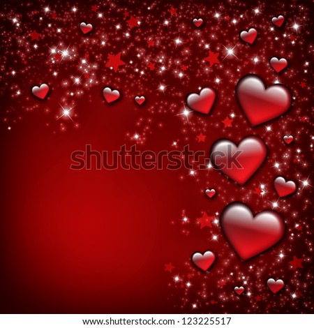 Valentin`s Day Card with red Hearts and stars
