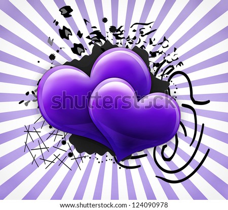 Valentines Day Card with two big purple hearts
