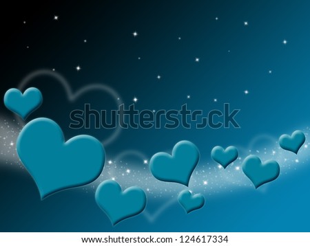 Valentines Day Card with blue Hearts and stars on starry background