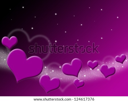 Valentines Day Card with purple Hearts and stars on starry background