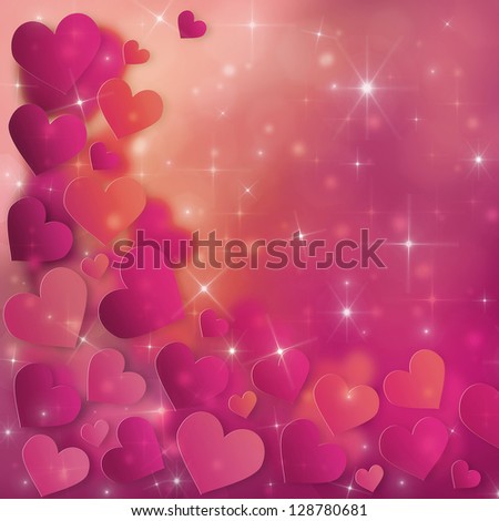 Valentine`s Day Card with red and pink hearts and stars