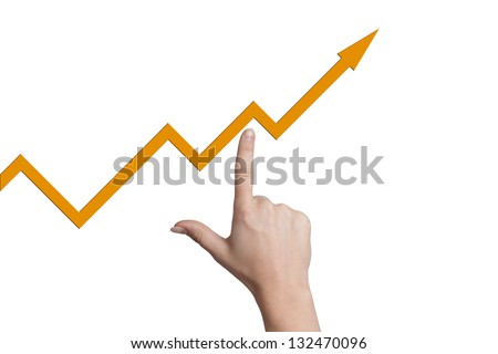 Finger point to a diagram arrow on white background
