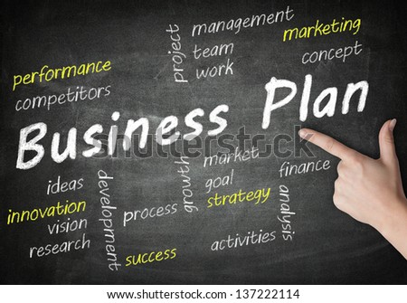 Business Plan wordcloud concept on blackboard