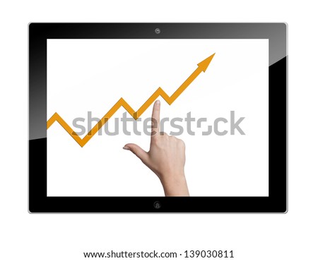 Tablet PC with a Finger point to a diagram arrow