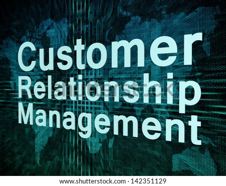 Marketing concept: words Customer Relationship Management on digital world map screen.