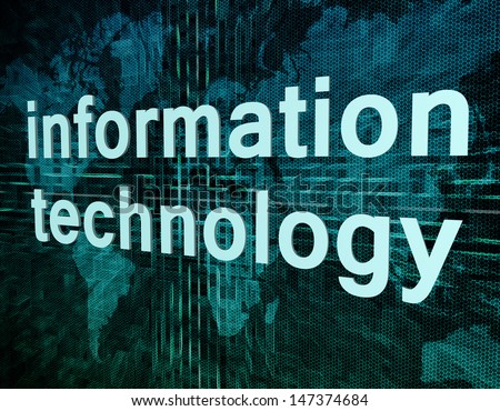 Words on digital world map concept: information technology