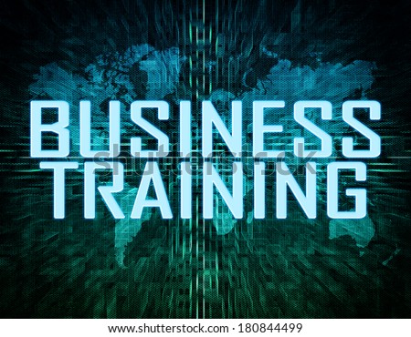 Business Training text concept on green digital world map background