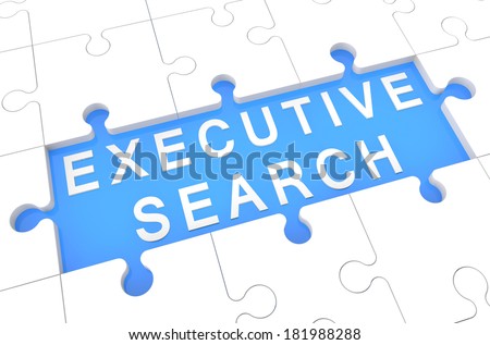 Executive Search - puzzle 3d render illustration with word on blue background