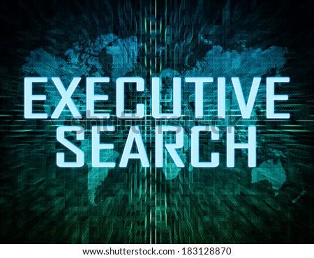 Executive Search text concept on green digital world map background