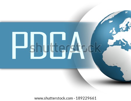 Plan Do Check Act concept with globe on white background