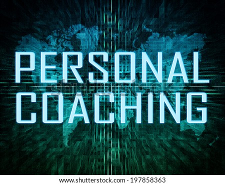 Personal Coaching text concept on green digital world map background