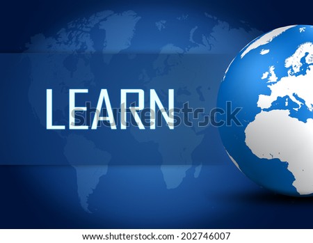 Learn concept with globe on blue background