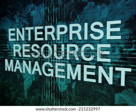 Enterprise Resource Management text concept on green digital world map background