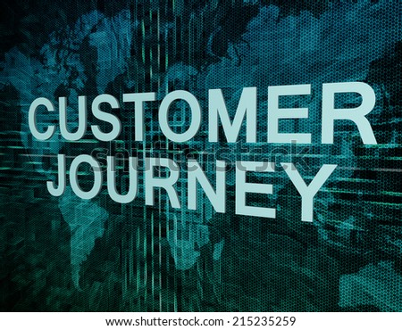 Customer Journey text concept on green digital world map background