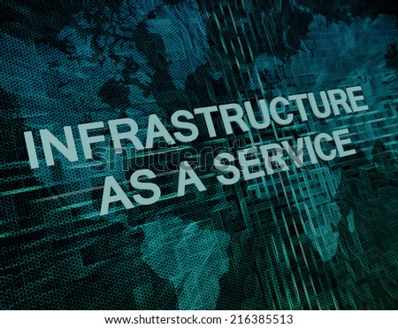 Infrastructure as a Service text concept on green digital world map background