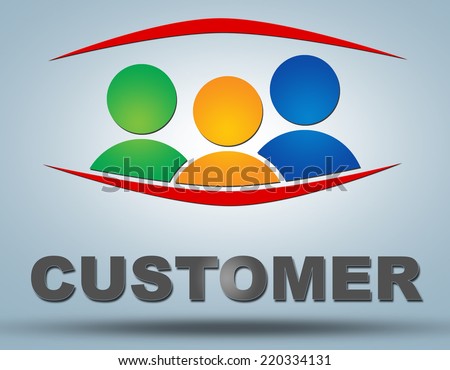 Customer text illustration concept on grey background with group of people icons