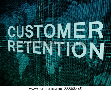 Customer Retention text concept on green digital world map background