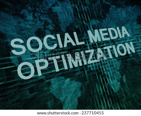 Social Media Optimization text concept on green digital world map background