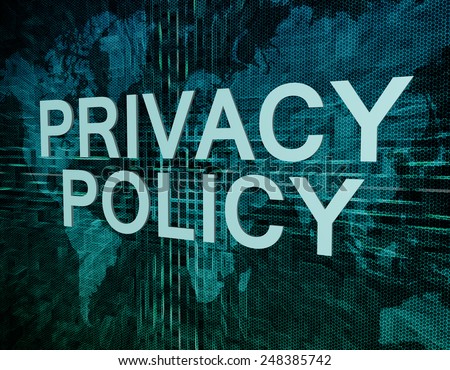 Privacy Policy text concept on green digital world map background