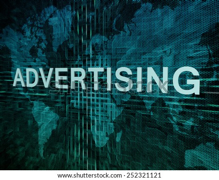 Advertising text concept on green digital world map background