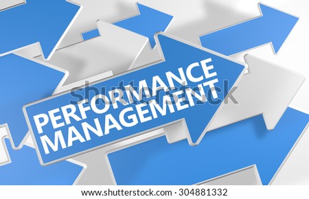 Performance Management - 3d render concept with blue and white arrows flying over a white background.
