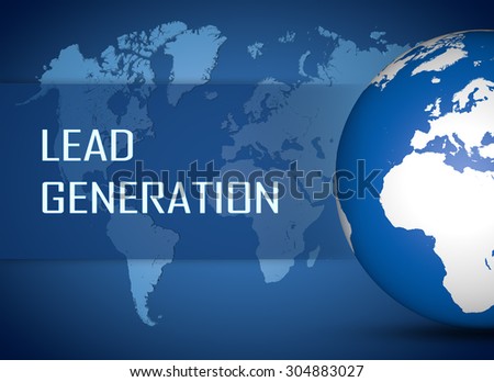 Lead Generation concept with globe on blue world map background