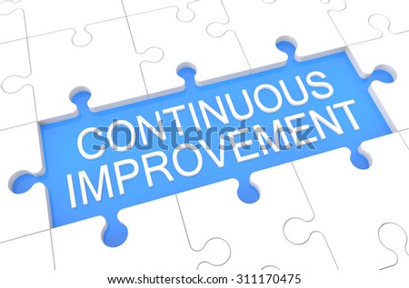 Continuous Improvement - puzzle 3d render illustration with word on blue background