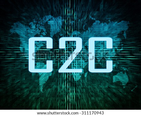 C2C - Client to Client - Consumer to Consumer text concept on green digital world map background