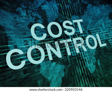 Cost Control text concept on green digital world map background