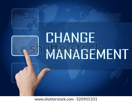 Change Management concept with interface and world map on blue background