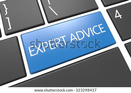 Expert Advice - keyboard 3d render illustration with word on blue key